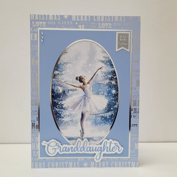 Granddaughter Luxury Christmas Card – Elegant Ballerina in Snowy Forest 