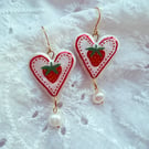 Strawberry Heart Pearl Drop Earrings - FREE SHIPPING