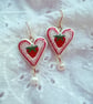 Strawberry Heart Pearl Drop Earrings - FREE SHIPPING