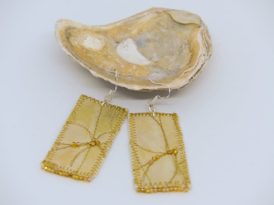 Yellow silk and beaded earrings