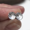 Silver Leaf Stud Earrings, Domed Sterling Silver Studs