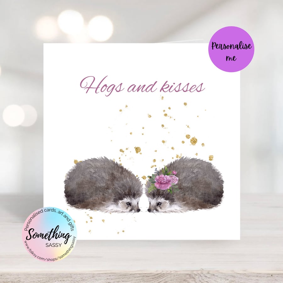 Hedgehog Personalised  Watercolour print greetings card
