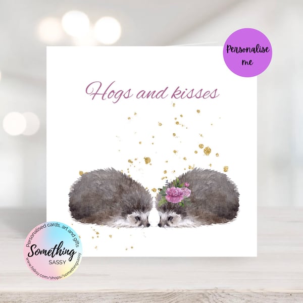 Hedgehog Personalised  Watercolour print greetings card