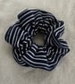Cotton Scrunchie hair accessory in Navy Blue and White Stripes. - Image 2