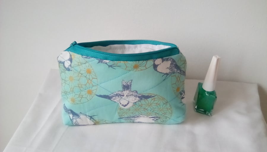 Fabric Toiletries Bag,  Blue make up bag, Quilted bag