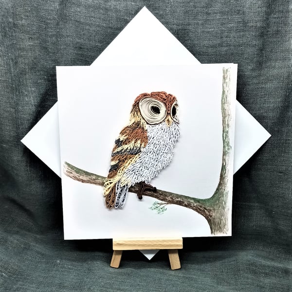Stunning quilled barn owl open card art