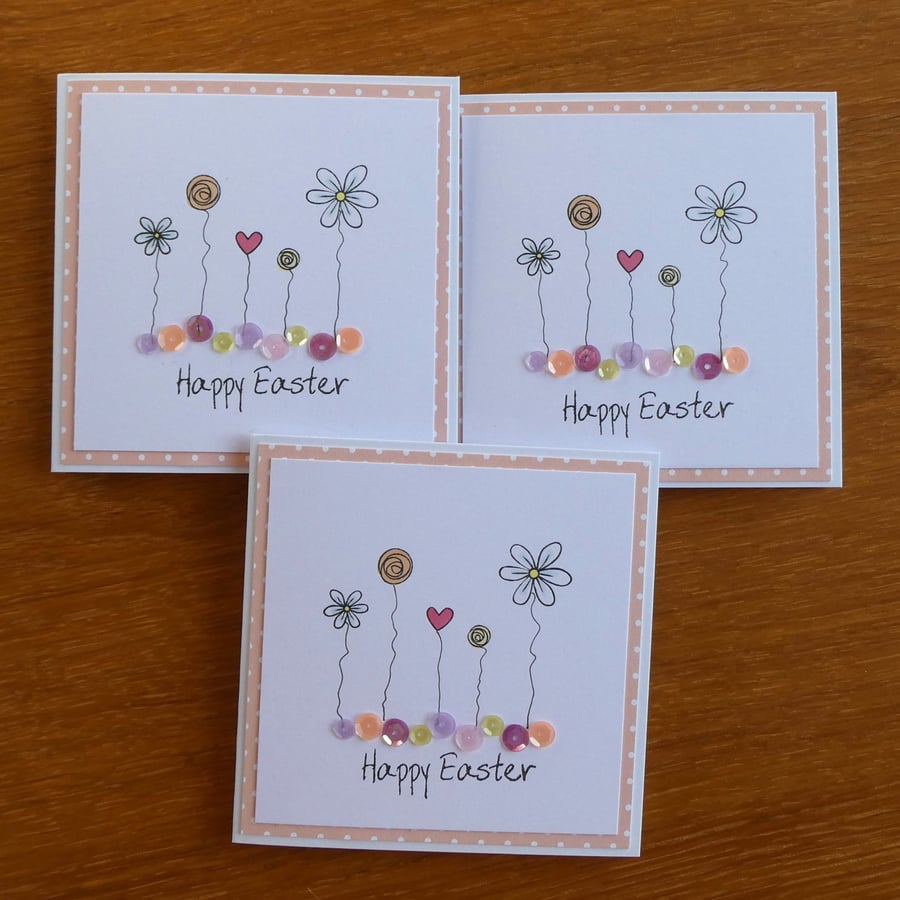 Pack of 3 Mini Easter Cards - Flowers and Sequins