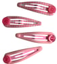 Pink Gingham and Plain Hair Clips with Button Accents Bendy Snap Grips School 