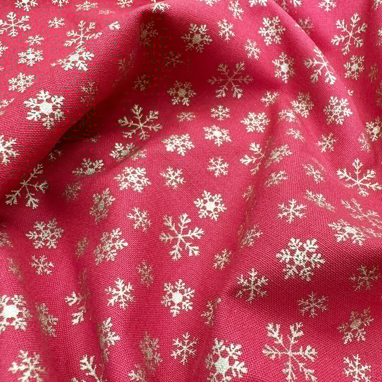 Christmas Fabric Gold Snowflakes Red Cotton Craft Fabric - 1 Metre