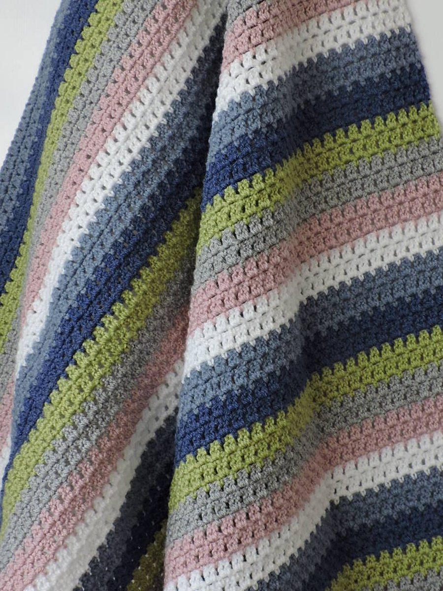  SALE Half Price Crochet Striped  Baby Blanket Springtime Colours