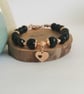 Rose gold & black beaded bracelet heart charm and rhinestones - Image 3