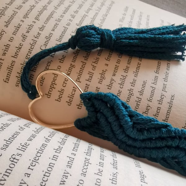 Bookmark, Handmade macrame boho - petrol blue wave FREE UK P&P