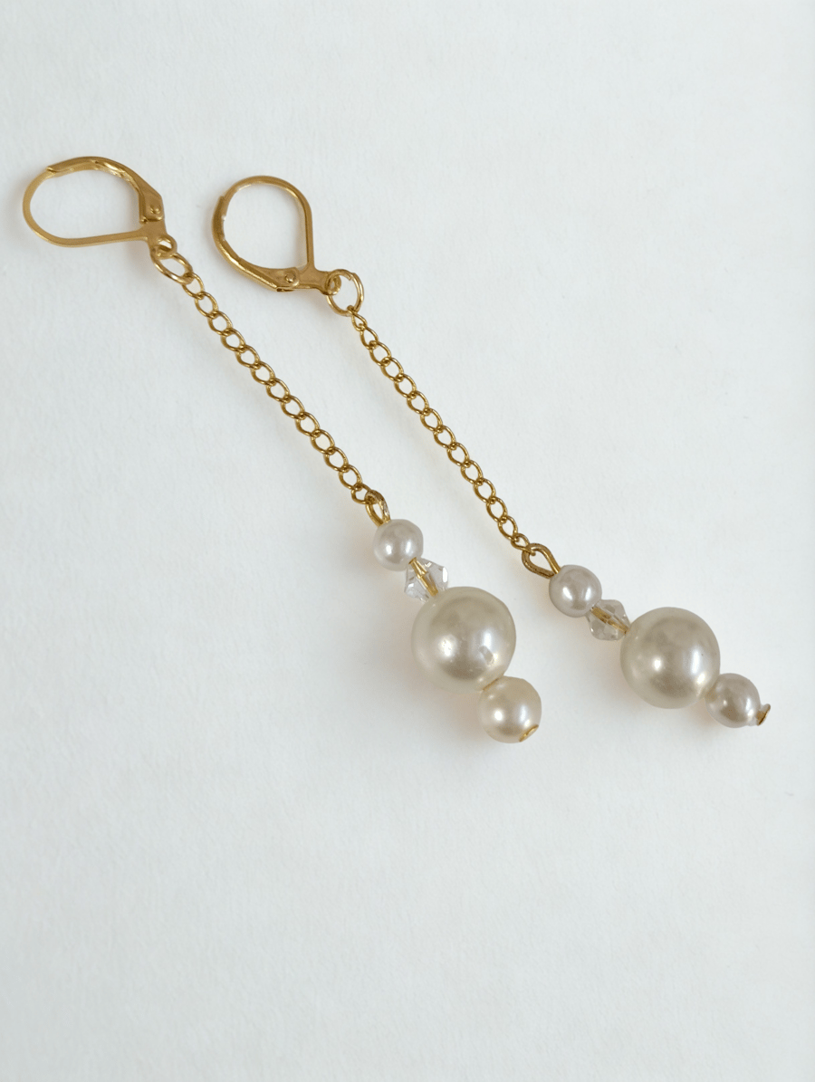 Bridal Earrings with Pearls, Gold & Glass