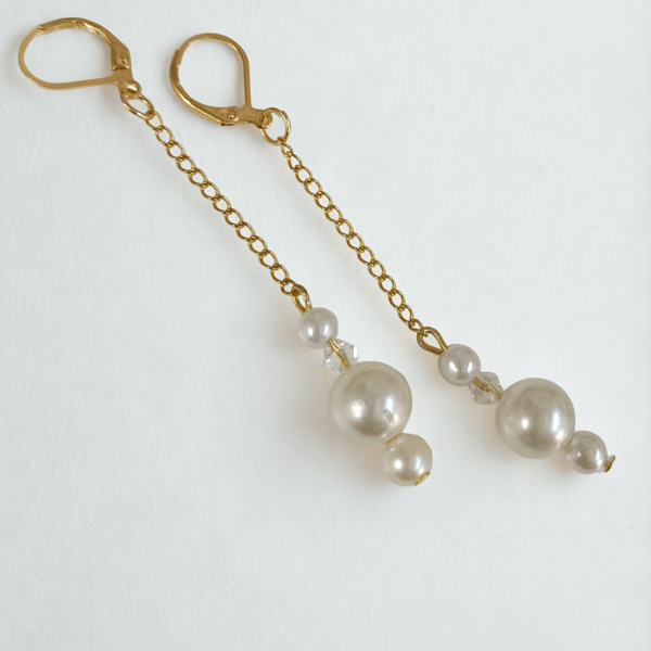 Bridal Earrings with Pearls, Gold & Glass