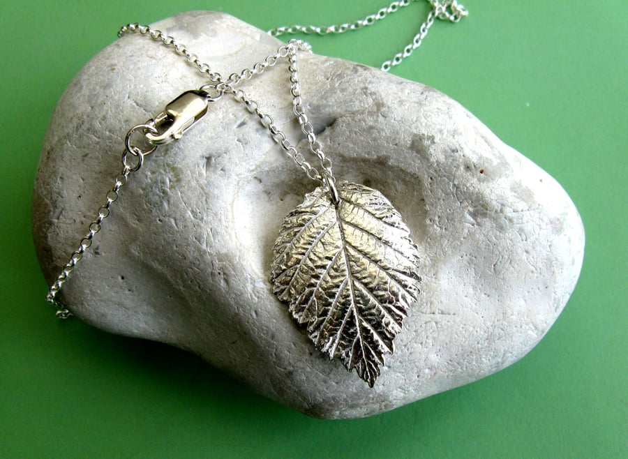 Fine silver bramble leaf necklace