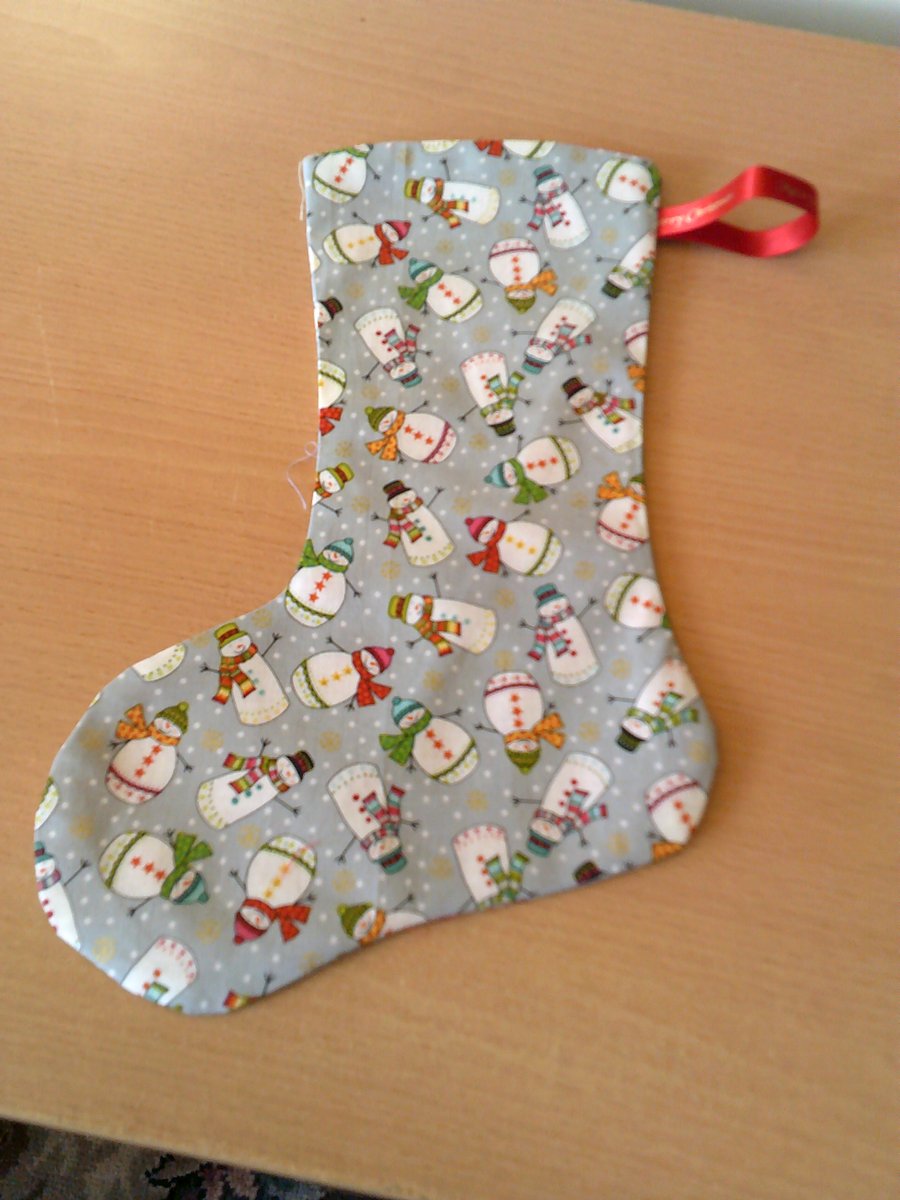 Snowmen on Grey 10.5 inch stocking