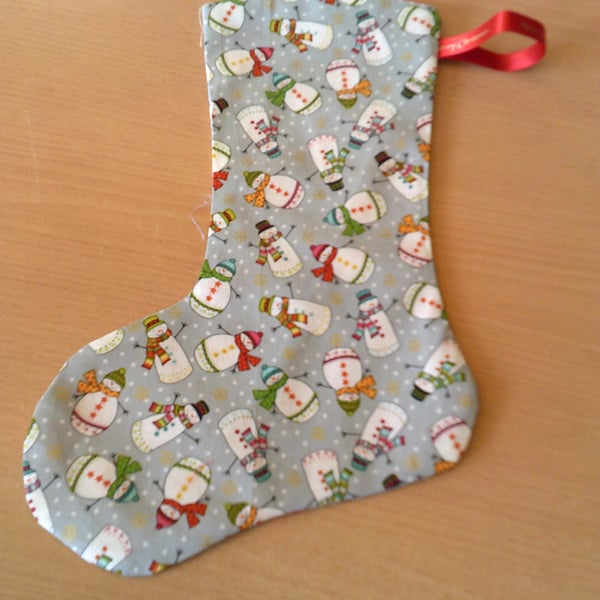 Snowmen on Grey 10.5 inch stocking