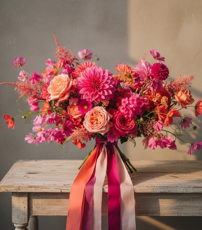 Hand Dyed Silk Ribbon: Coral Bridal Bouquet Ribbon, Stationery, Cake Decor