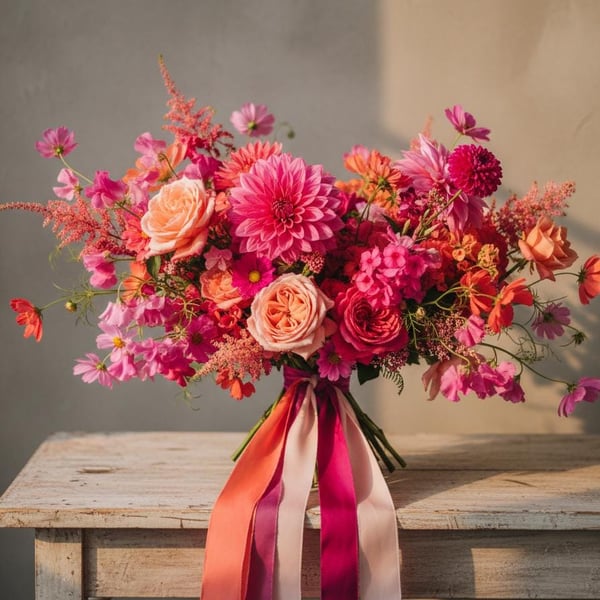 Hand Dyed Silk Ribbon: Coral Bridal Bouquet Ribbon, Stationery, Cake Decor