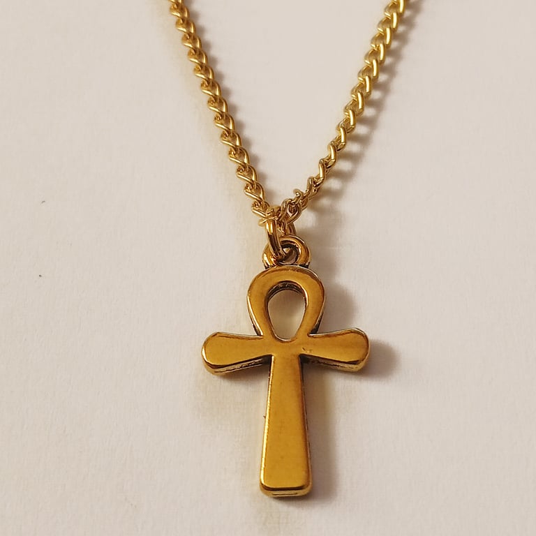 Ankh Cross Crux Key of Life Gold Plate Necklace