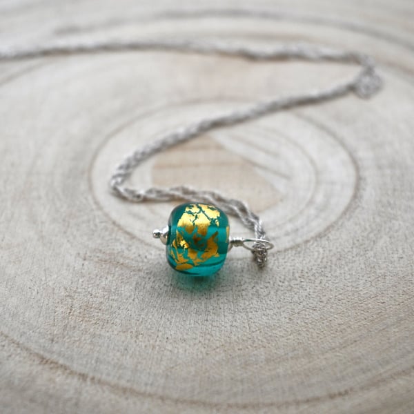 green and gold leaf glass pendant necklace