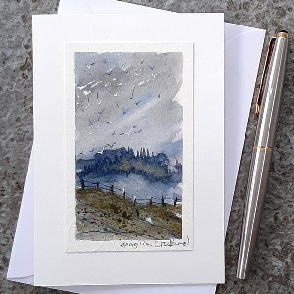 Blank Card. OOAK Handpainted Watercolour Art