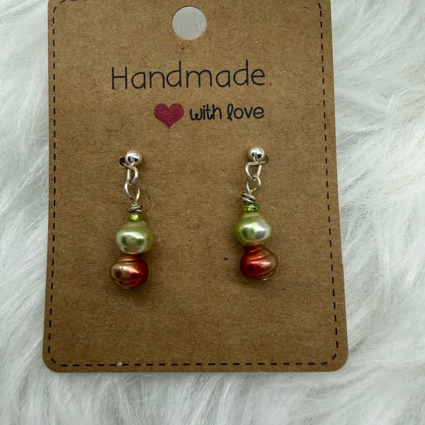Green and red pearl earrings