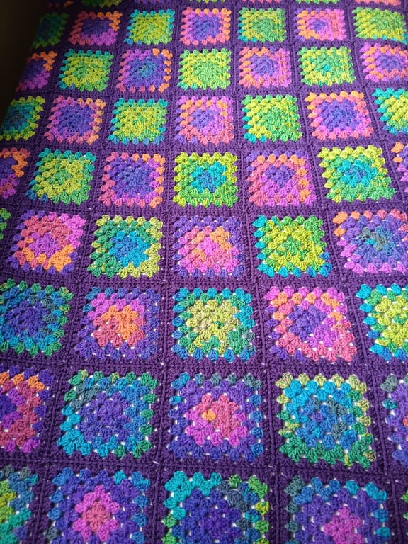 Crochet Granny Squares Blanket (Royal Purple) - soft, warm and cosy