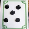 5 Vintage Black Glass Scallop Shaped Buttons