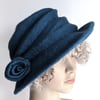 Dark teal blue felted wool hat - 'The Crush' - designed to pack flat