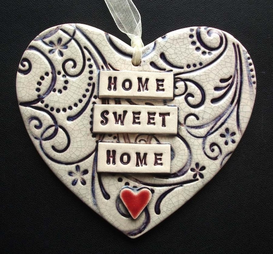Purple ceramic heart decoration Home Sweet Home.