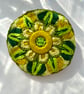Stylised flower brooch hand embroidered in shades of green - Image 2