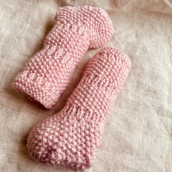 Long Legged Knitted Booties for Carried Babes - Pale Pink Yarn - 0 to 3 Months