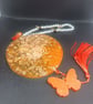 Handmade Orange & Gold Resin Hanging Ornament butterfly& Pear Tassel Decor - Image 2
