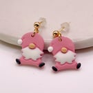 Pink Christmas Gnome Earrings,  Cute Festive Dangle Jewellery for Her