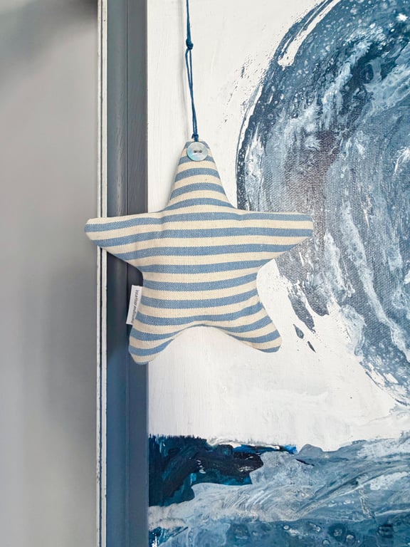 FABRIC STARFISH DECORATION - blue and white stripes