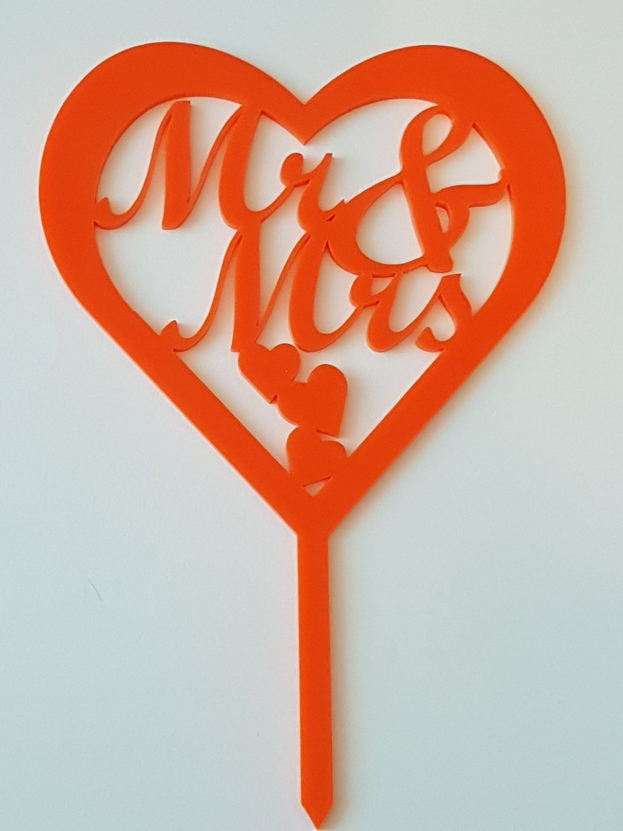 Acrylic Cake Topper - Mr & Mrs Heart - Laser cut