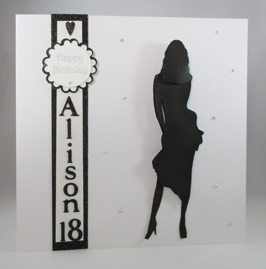Handmade Large Silhouette Female 18th,21st Birthday Card,3D,Fashion,Personalise,