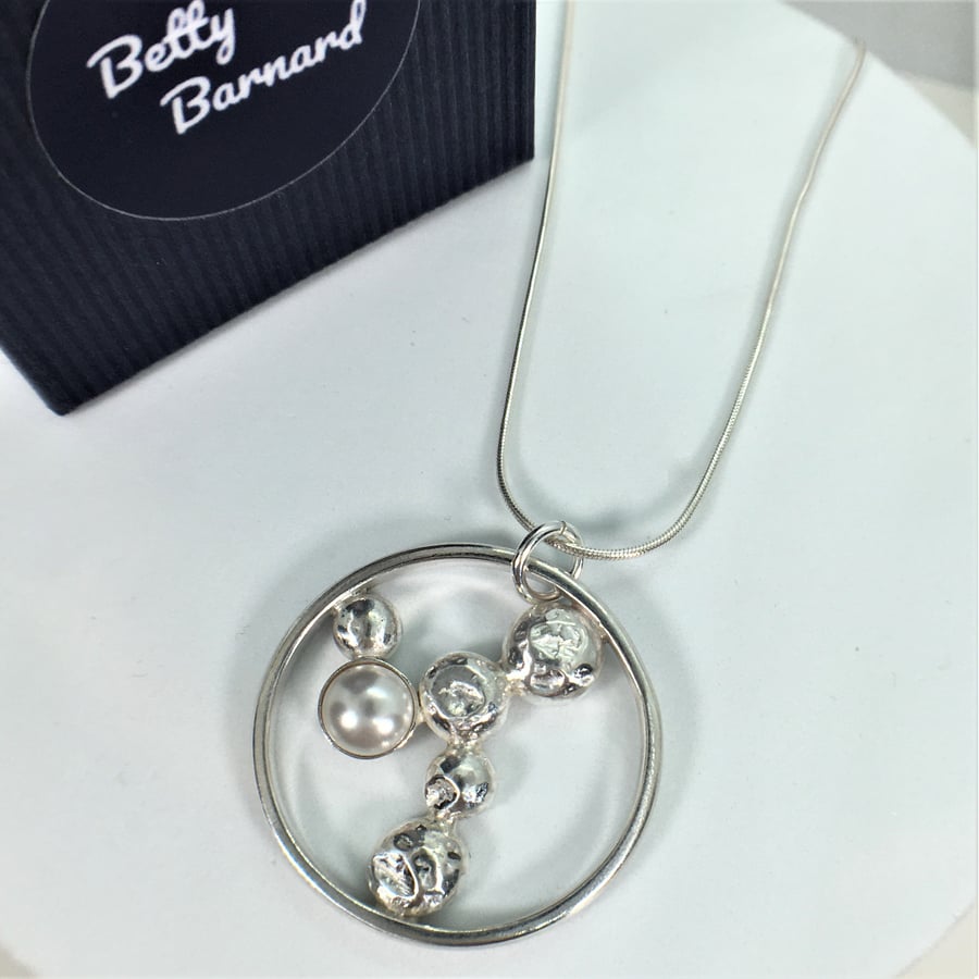 Pebble and Pearl Pendant - Sterling Silver