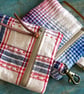 Small Coin Purse with Key Ring – Vintage Fabric Zipper Pouch Key Chain Snap Hook - Image 3