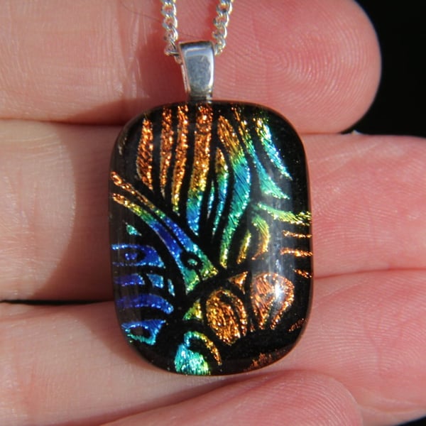 Blue, orange and green dichroic glass pendant, dichroic glass necklace,SKU F44