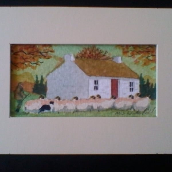 Sheep Landscape, cottage, Original Watercolour
