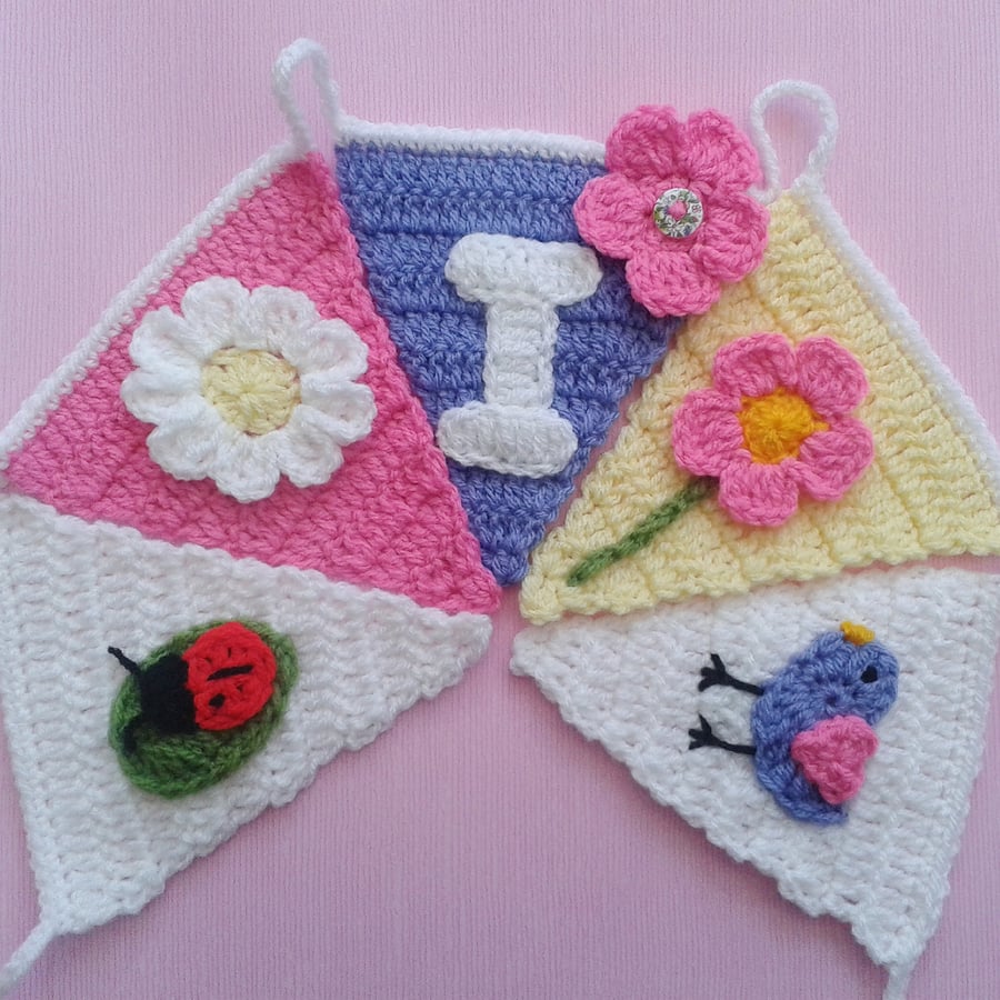 Personalised baby girl spring summer themed bunting, nursery decoration,  gift