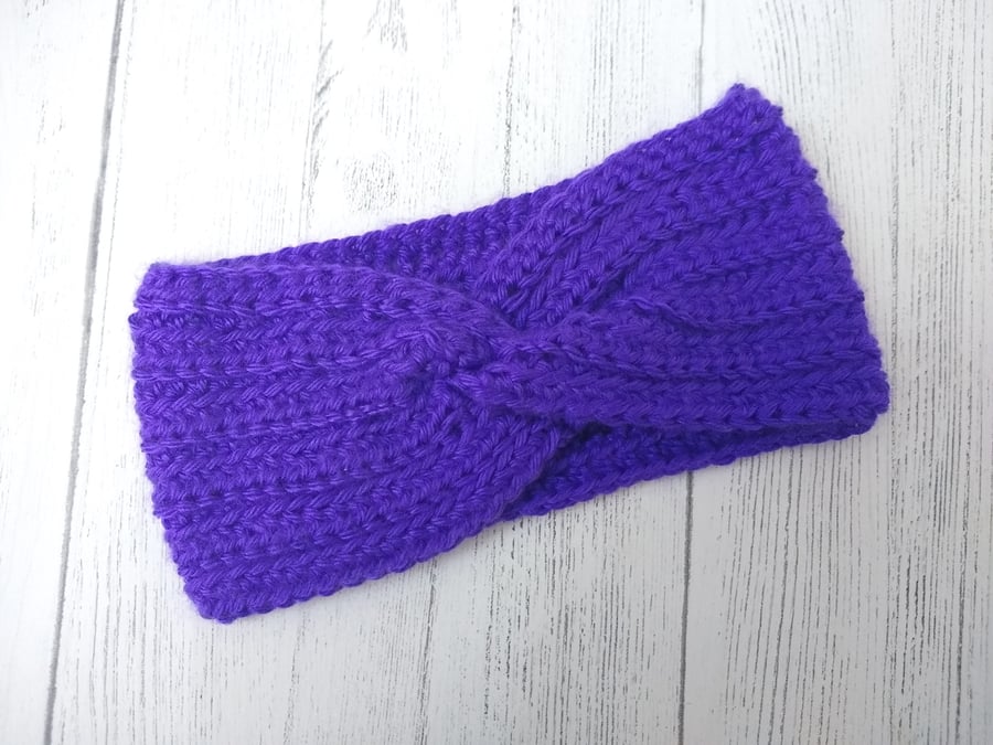 Purple Crocheted Twisted Headband Ear Warmer