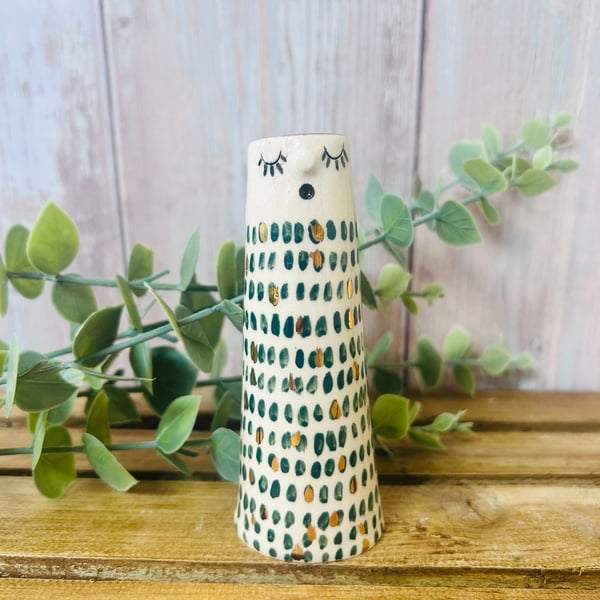 SALE Small Green and Gold People Vase 