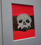 Original Fine Art ACEO human skull oddity neon pink Painting - One of a Kind - Image 3