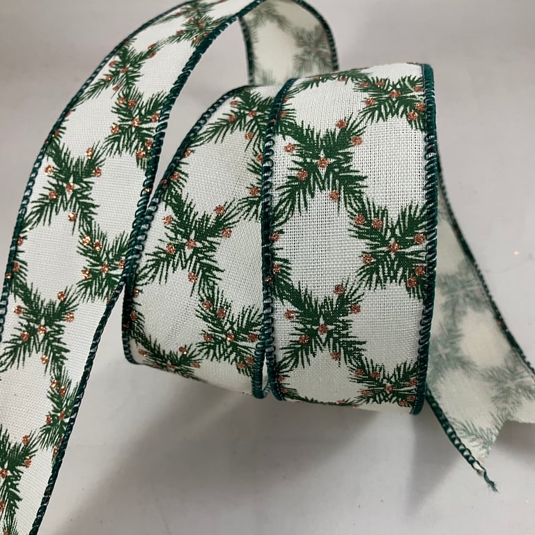 Wire edged Christmas foliage ribbon 