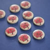 15mm Wooden Tree Blossom Buttons Red White 10pk Leaves (ST8)