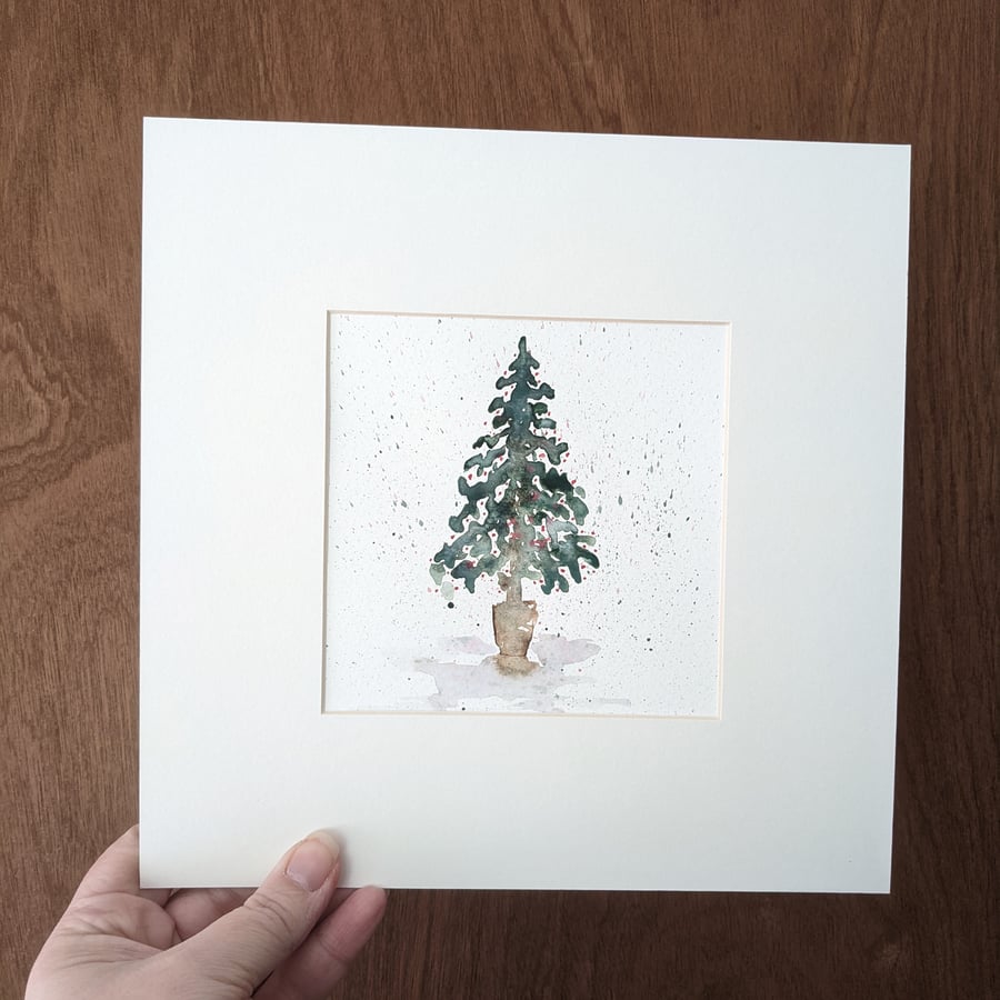 Christmas tree original watercolour painting 
