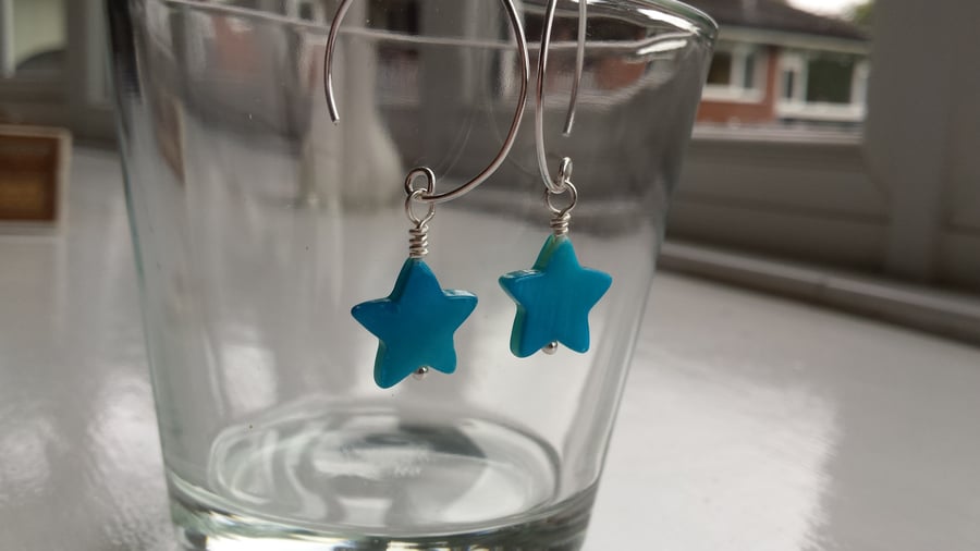 Turquoise Shell Star and Hoop Earrings